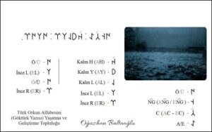 Yağmur tablosu. Yağmurlu. Önce hayaller. Orhun alfabesi, göktürk alfabesi. Okuma tablosu. Runik, runic.
