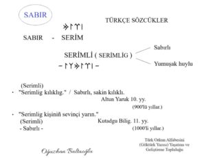 Göktürkçede "sabır" ne demek? Serim ne demek? Orhun alfabesi, Göktürk alfabesi. Eski Uygur Türkçesi, Kutadgu Bilig. Yusuf Has hacip.