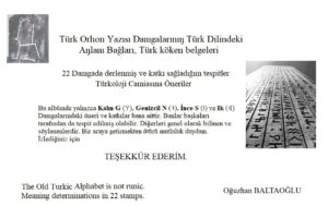 Orhun Alfabesinin Türk Kökeni. Kapanış Sözü. 2021. Runik, runic. Orhun Yazıtları, Göktürk Yazıtları. Açıklamalar.